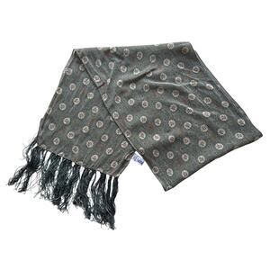 Saldarini Sage Green Medallion Paisley Print Silk Fringed Scarf